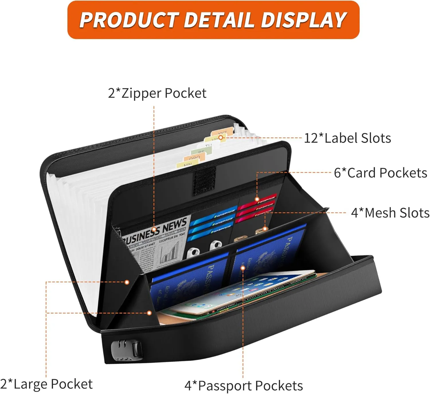 Noiposi Fireproof Document Bag with Lock, Waterproof and Fireproof Bag with 13 Pocket Accordion File Organizer, Safe Storage Case Holder for Important Documents, Files, Money and Passport