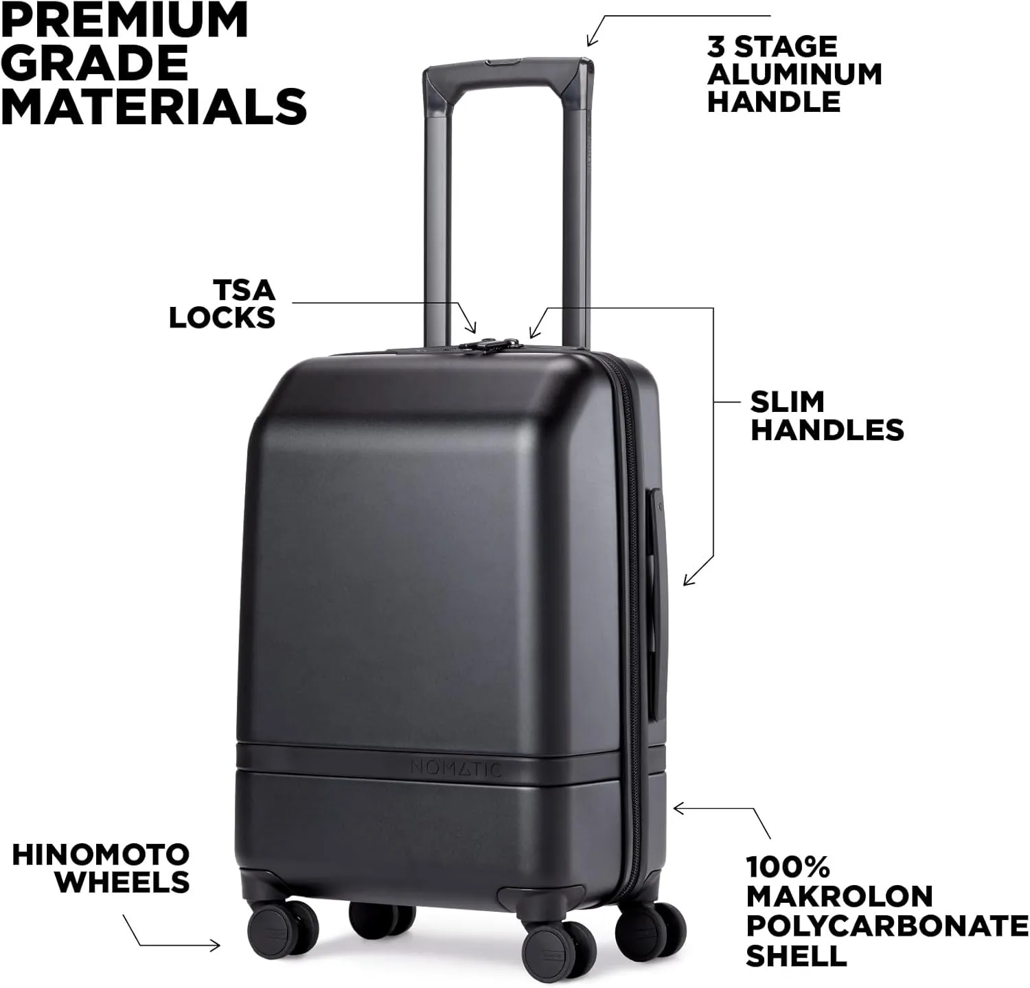 NOMATIC Carry-On Classic Luggage Perfect for 3-5 Day Trips, Hard Case Luggage for Men and Women