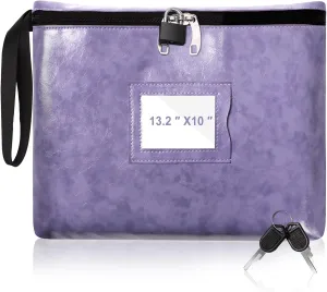 Notary Bag with Lock 13.2 * 10 Inches Purple Leather Notary Supply Bag with handle Cash Bag Locking Document Bag with 2 keys Money Bank Deposit Bag with Zipper for Record Book Stamp Passport (Purple)