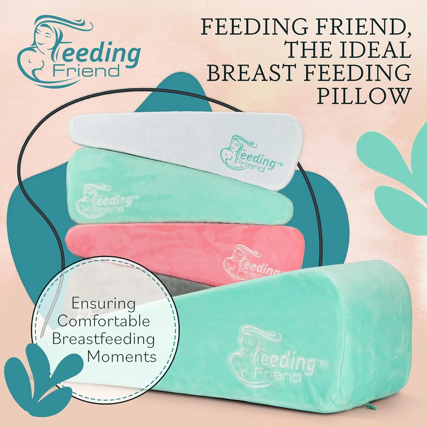 Nursing Pillow for Breastfeeding & Baby Bottle Feeder, Baby Head Support, Compact & Portable, Reduce Baby Reflux, Adjustable Support, Baby Travel Pillow, Infant Wedge Pillow, Mint