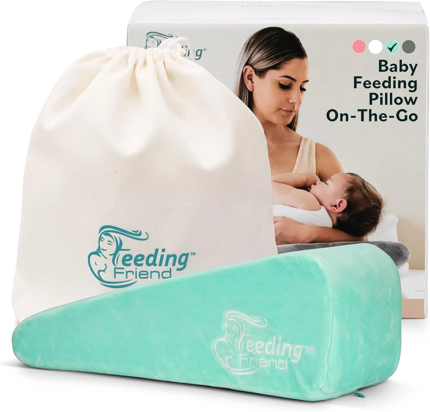Nursing Pillow for Breastfeeding & Baby Bottle Feeder, Baby Head Support, Compact & Portable, Reduce Baby Reflux, Adjustable Support, Baby Travel Pillow, Infant Wedge Pillow, Mint