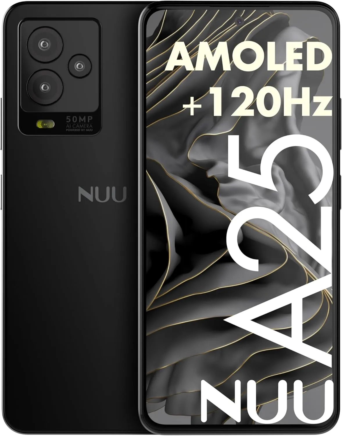 NUU A25 AMOLED 120Hz 6.7" Unlocked for T-Mobile, ATT, Cricket, Mint, Ultra, Metro, Gaming Phones, Octa-Core Helio G99, 4G/LTE Dual SIM, 6GB   128GB 50MP Camera, Black, International Travel