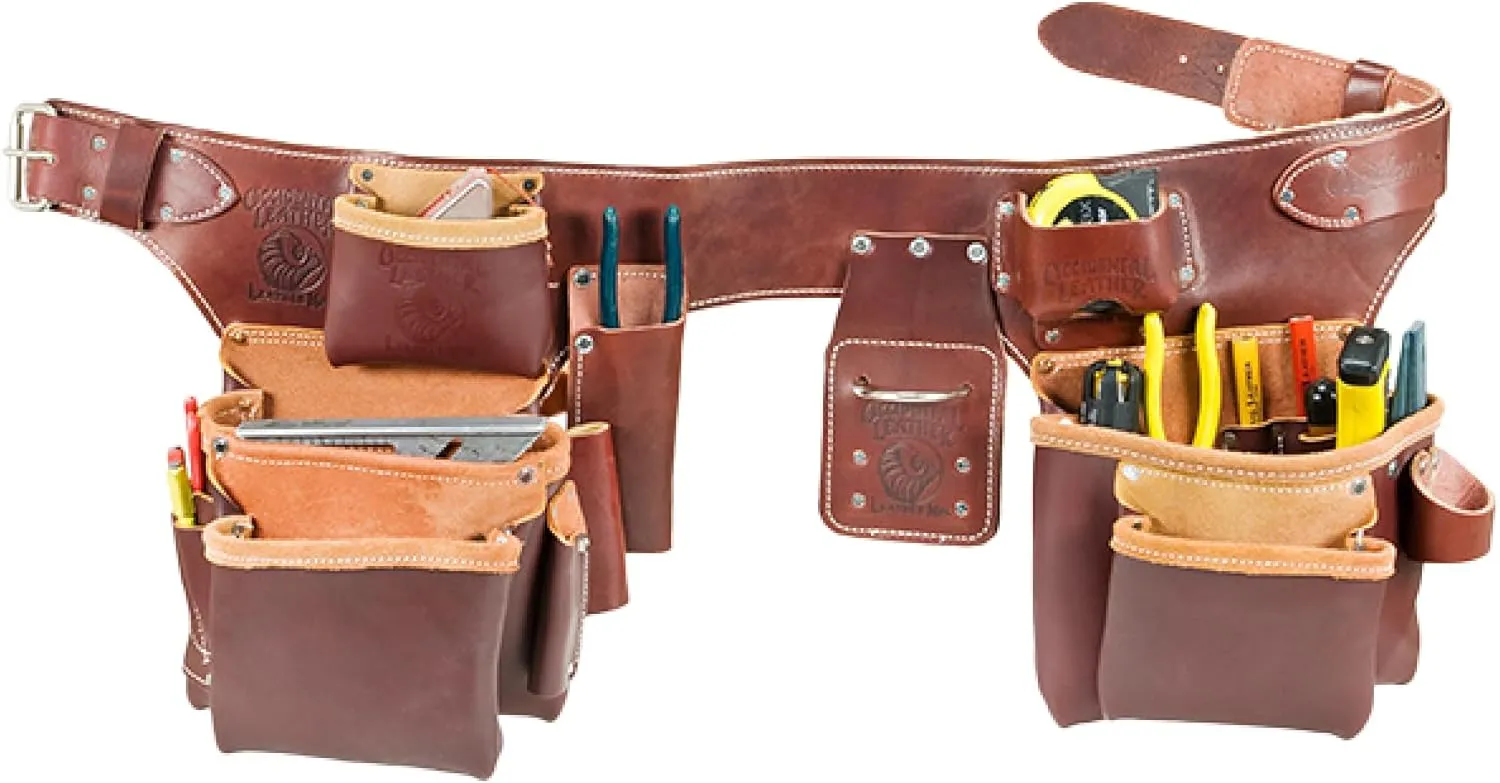 Occidental Leather Pro Carpenter’s 5 Bag Toolbelt Assembly - Large - 22 Pockets & Tool Holders - Premium Top-Grain Leather - Made in USA