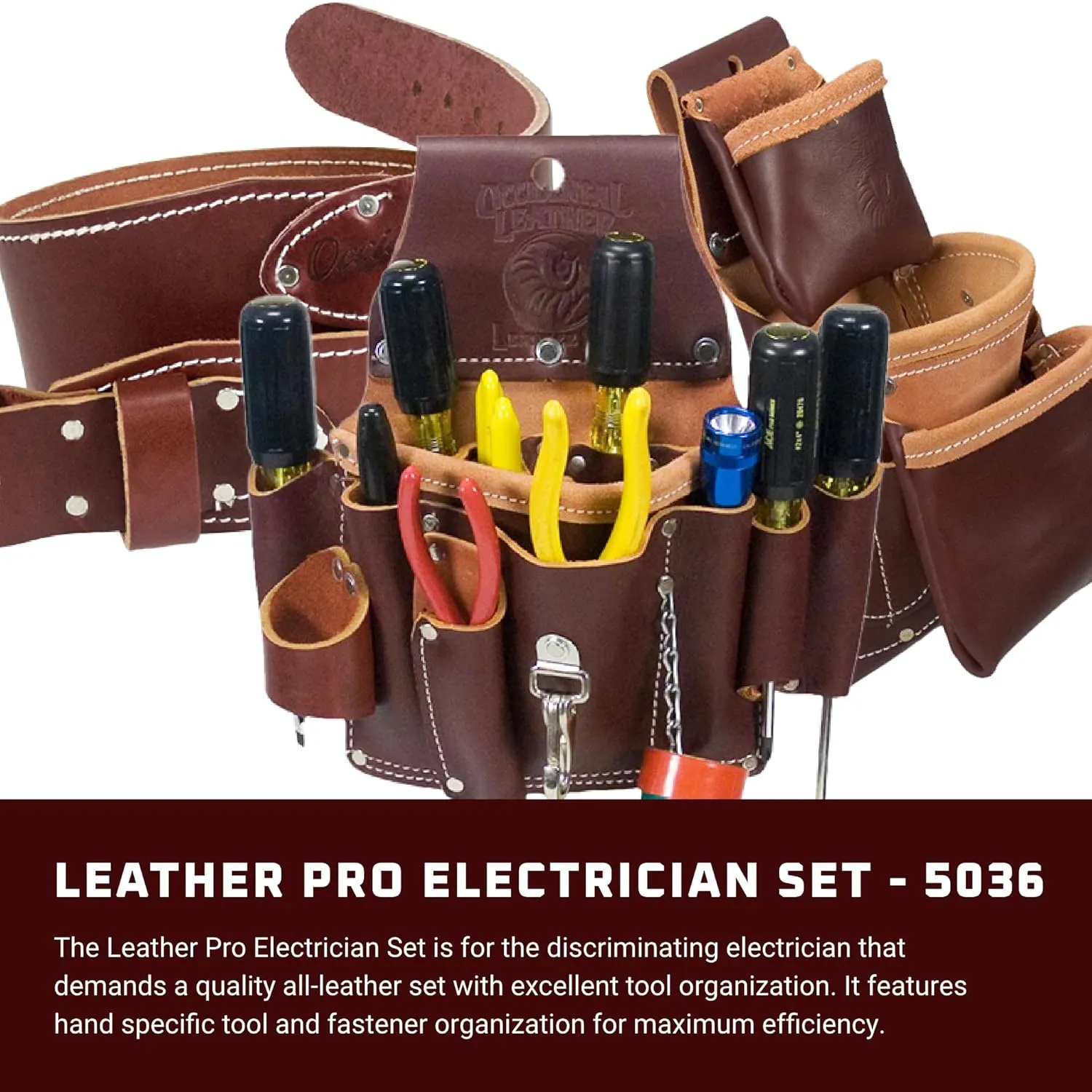 Occidental Leather Pro Electrician Set - Medium - 23 Pockets & Tool Holders - Premium Top-Grain Leather - Made in USA