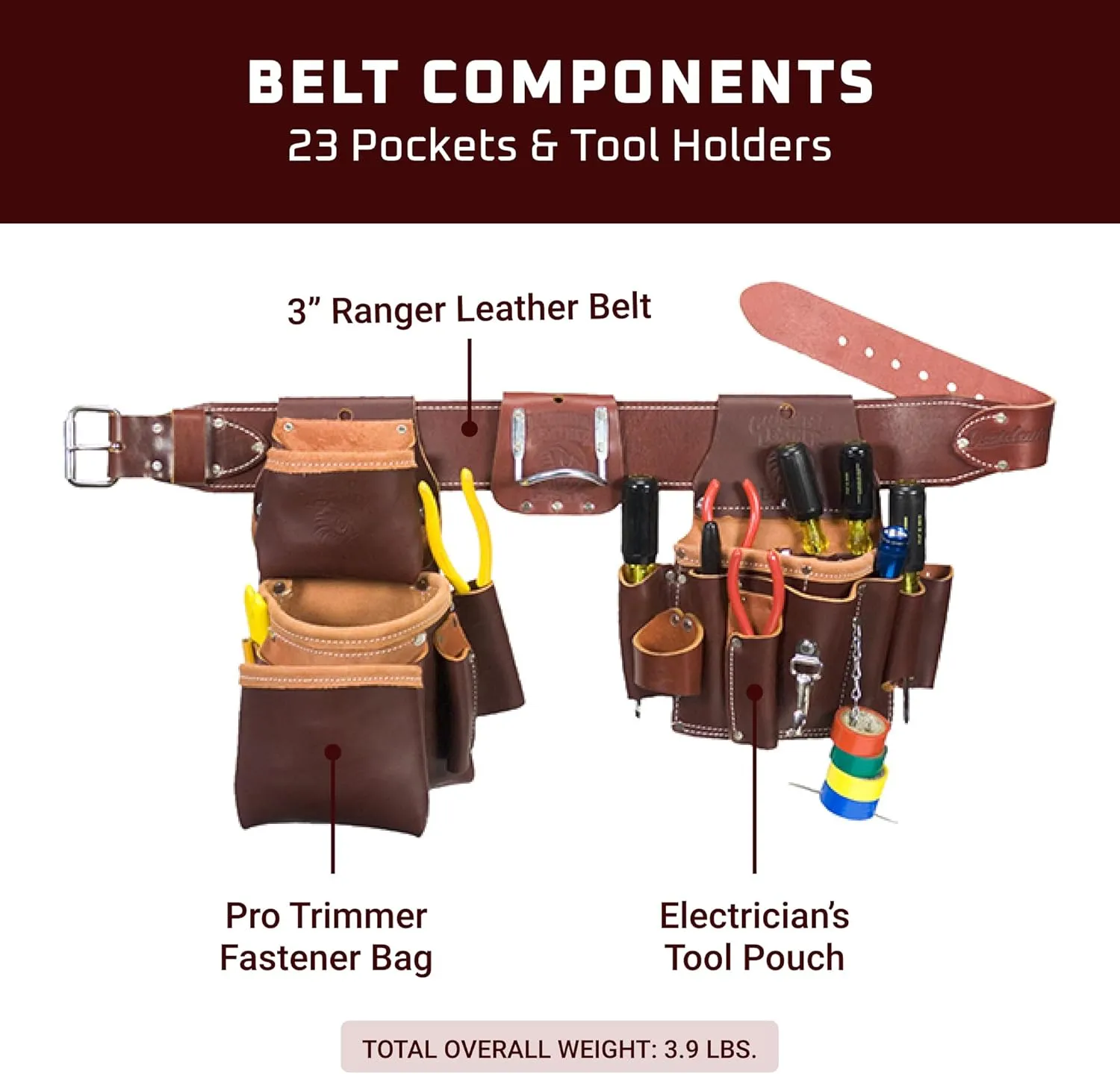Occidental Leather Pro Electrician Set - Medium - 23 Pockets & Tool Holders - Premium Top-Grain Leather - Made in USA