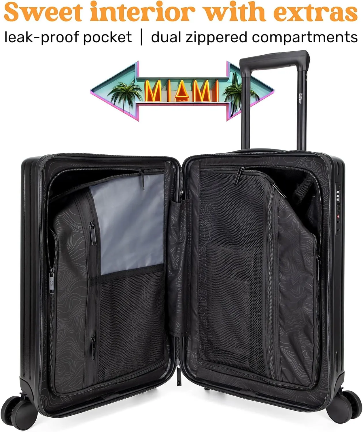 Ocean 20 Inch Polycarbonate Carry-on Suitcase, Lightweight Hardside Luggage, TSA Lock, Laundry and Shoe Bags, Care Kit (Black)