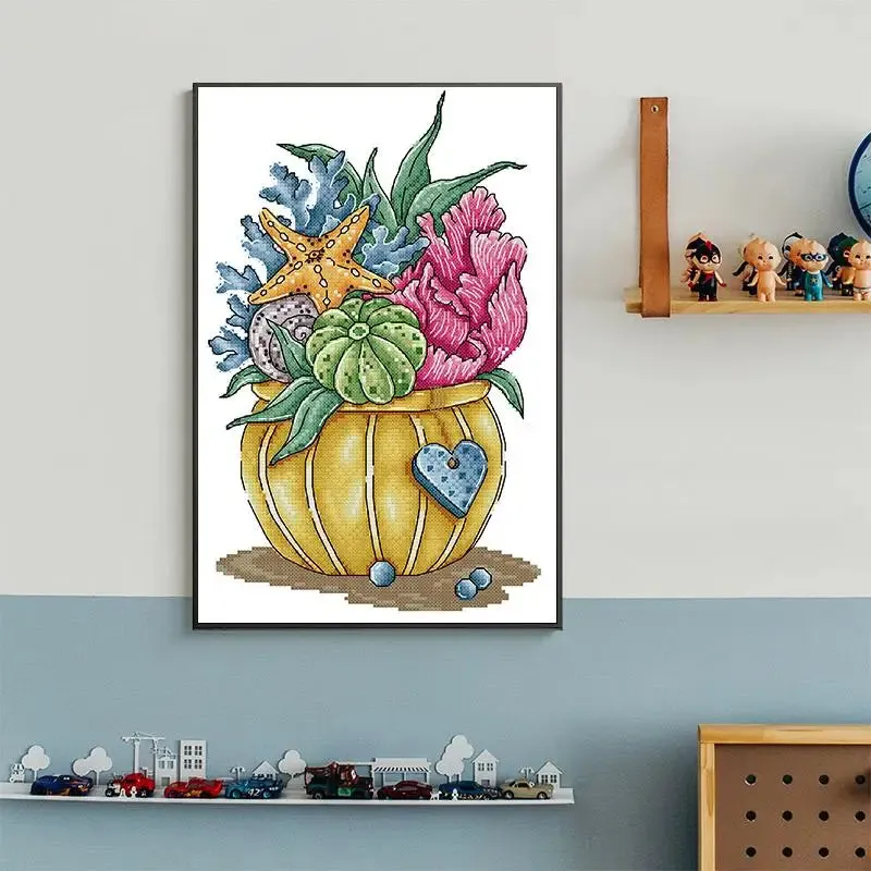 Ocean Flower Floral Pattern Stamped Cross Stitch Kits