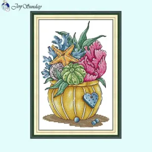 Ocean Flower Floral Pattern Stamped Cross Stitch Kits