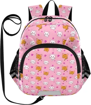 ODAWA Children's Leash Backpacks, Cute Cartoon Cats Paw Prints Safe Kids'backpack 3-6 Years
