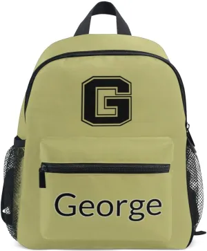 ODAWA Custom Name Toddlers Backpack, Personalized Dark Khaki Preschool Backpack with Name Tag Boys Girls Daycare Bag