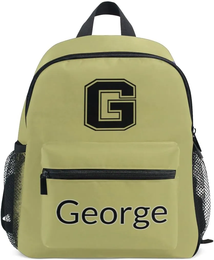 ODAWA Custom Name Toddlers Backpack, Personalized Dark Khaki Preschool Backpack with Name Tag Boys Girls Daycare Bag