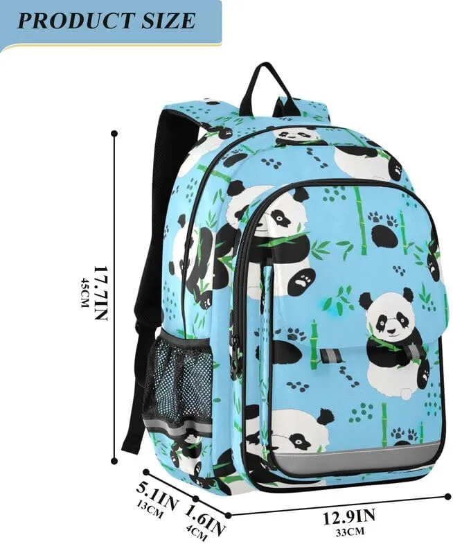 ODAWA Cute Pandas Blue Bakcpack Bookbags with Adjustable Padded Straps Kids Backpack Ages 6-12, 17 Inch