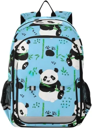 ODAWA Cute Pandas Blue Bakcpack Bookbags with Adjustable Padded Straps Kids Backpack Ages 6-12, 17 Inch