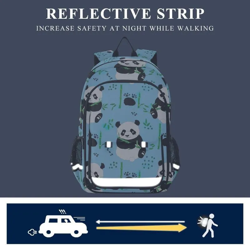 ODAWA Cute Pandas Blue Bakcpack Bookbags with Adjustable Padded Straps Kids Backpack Ages 6-12, 17 Inch