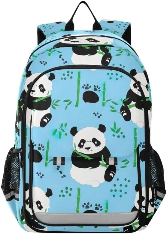 ODAWA Cute Pandas Blue Bakcpack Bookbags with Adjustable Padded Straps Kids Backpack Ages 6-12, 17 Inch