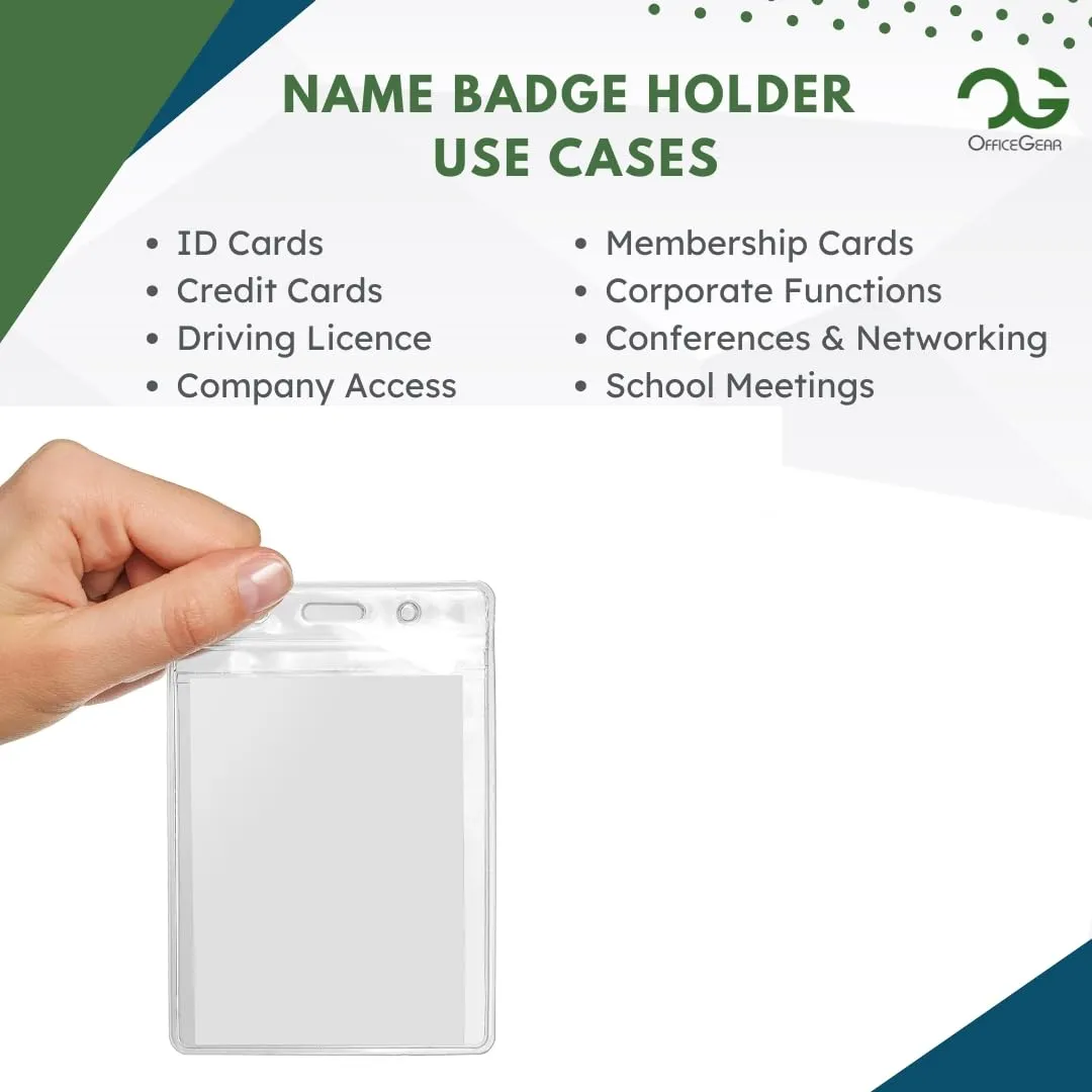 OfficeGear ID Badge Holder [50 Pack] Vertical Hanging Size A7 (3x4 inch 74x105mm) Plus Printable Inserts - Ziplock Vertical Holder for ID Cards, Licences, Delegate, Exhibitor, Visitor Badge