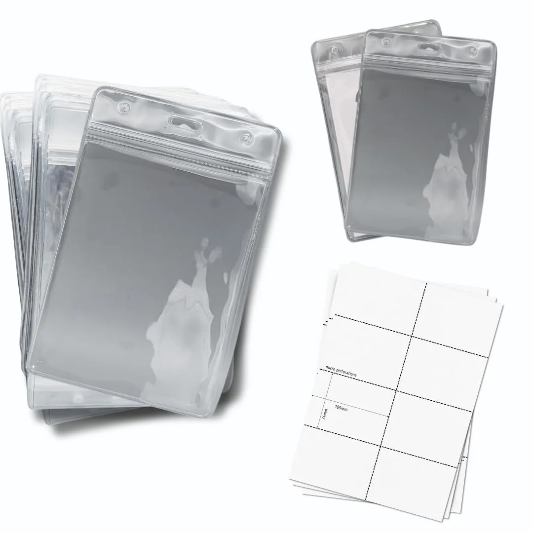 OfficeGear ID Badge Holder [50 Pack] Vertical Hanging Size A7 (3x4 inch 74x105mm) Plus Printable Inserts - Ziplock Vertical Holder for ID Cards, Licences, Delegate, Exhibitor, Visitor Badge