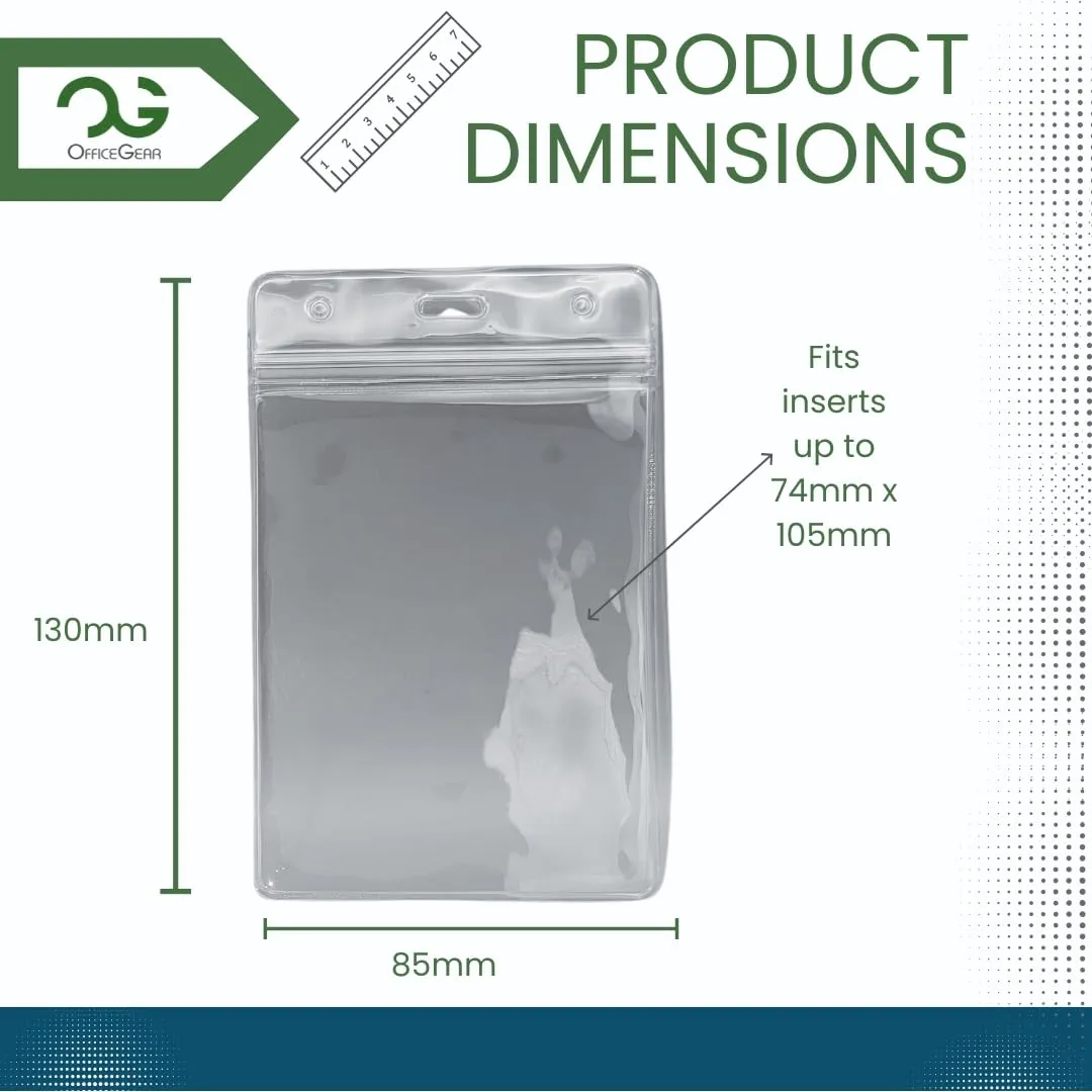 OfficeGear ID Badge Holder [50 Pack] Vertical Hanging Size A7 (3x4 inch 74x105mm) Plus Printable Inserts - Ziplock Vertical Holder for ID Cards, Licences, Delegate, Exhibitor, Visitor Badge
