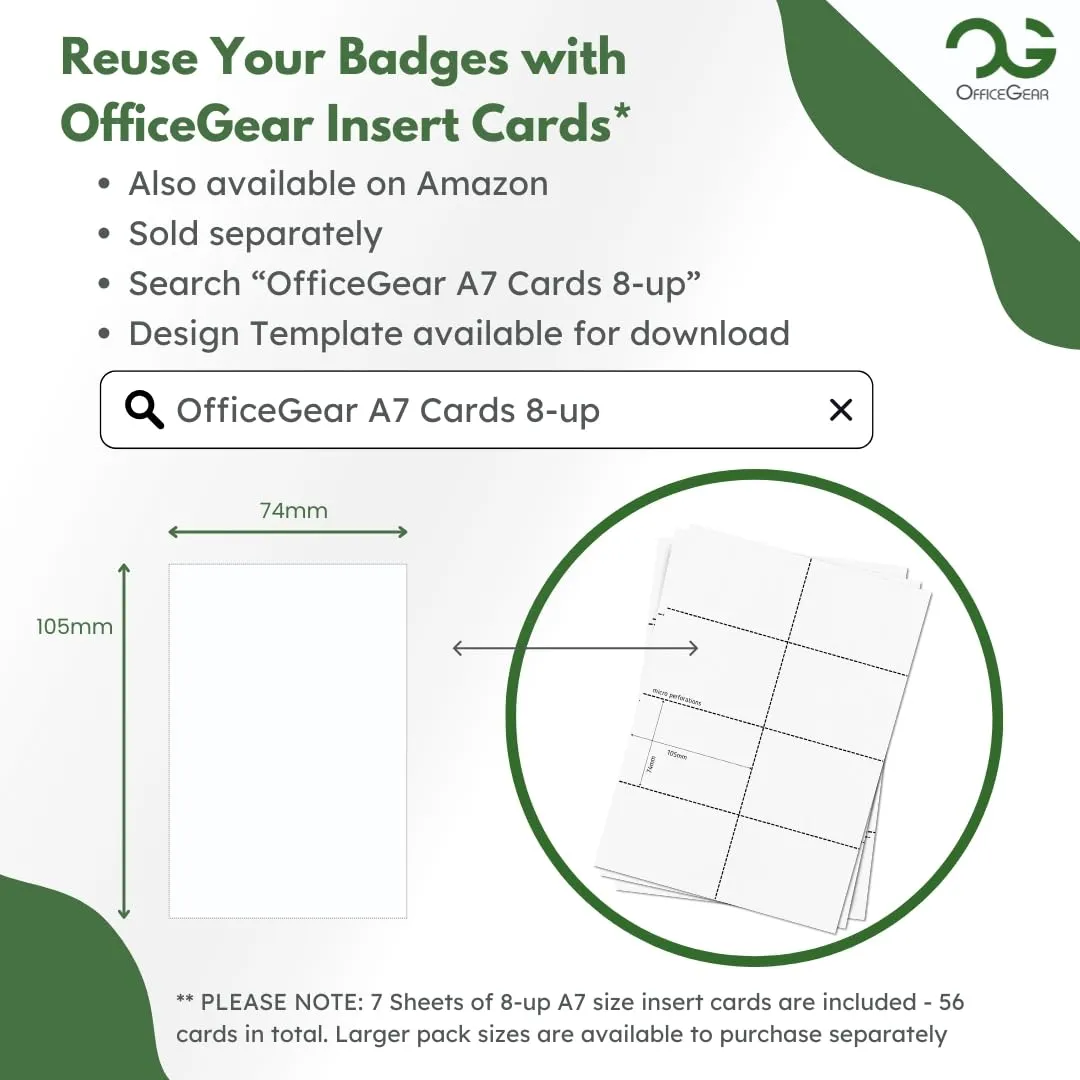 OfficeGear ID Badge Holder [50 Pack] Vertical Hanging Size A7 (3x4 inch 74x105mm) Plus Printable Inserts - Ziplock Vertical Holder for ID Cards, Licences, Delegate, Exhibitor, Visitor Badge