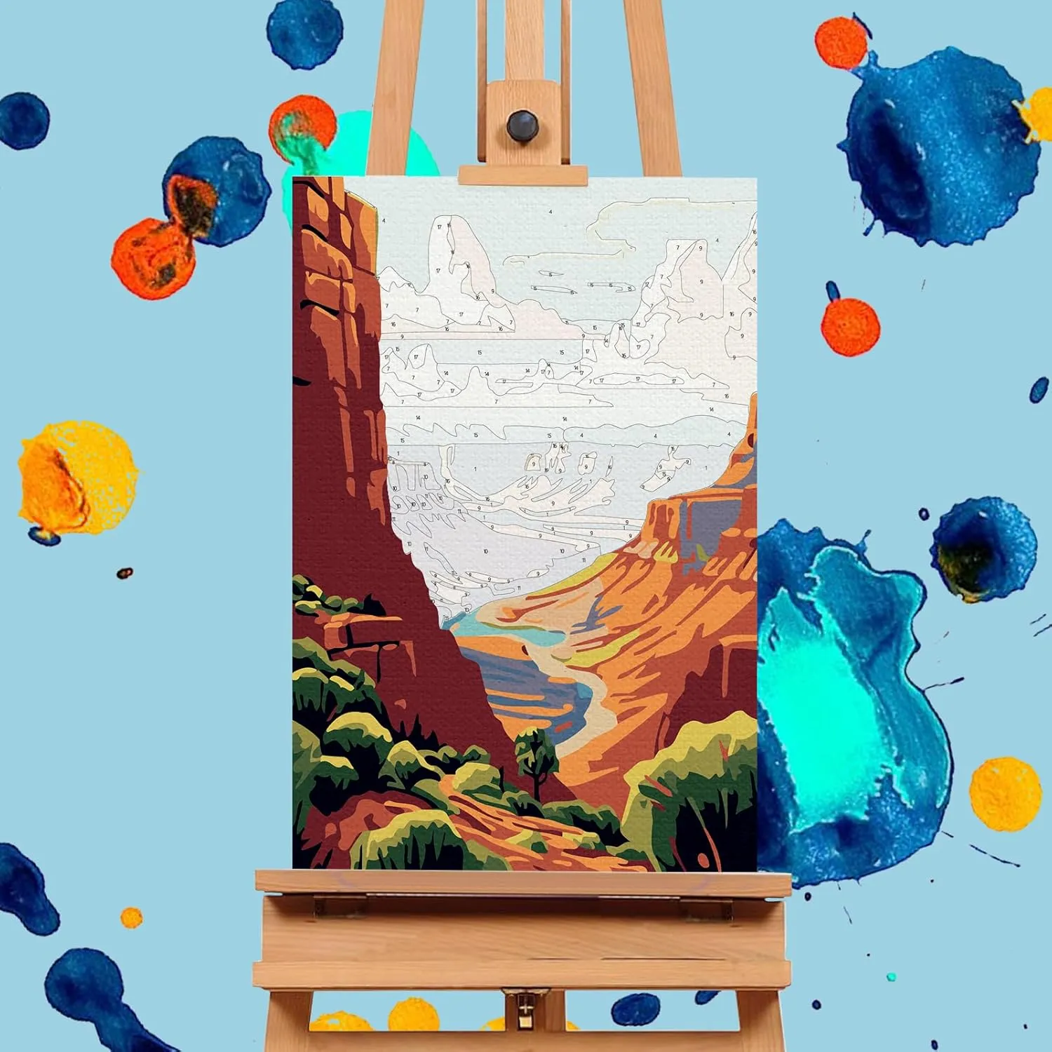 Offito 4 Pack Framed Paint by Numbers Kit for Adults Beginners with Wooden Easel, National Park Easy Number Painting Kit with Frame, Watercolor Adult Paint by Number Framed Canvas (8 * 12 Inch)