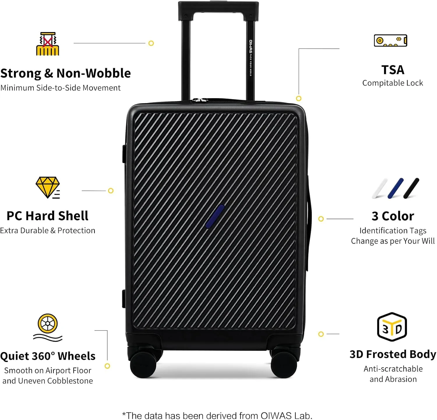 OIWAS 20 Inch Carry On Luggage, DIY Luggage with Spinner Wheels, Polycarbonate Lightweight Carry-on Suitcases with TSA Lock, Rolling Carry on Luggage Airline Approved, Black