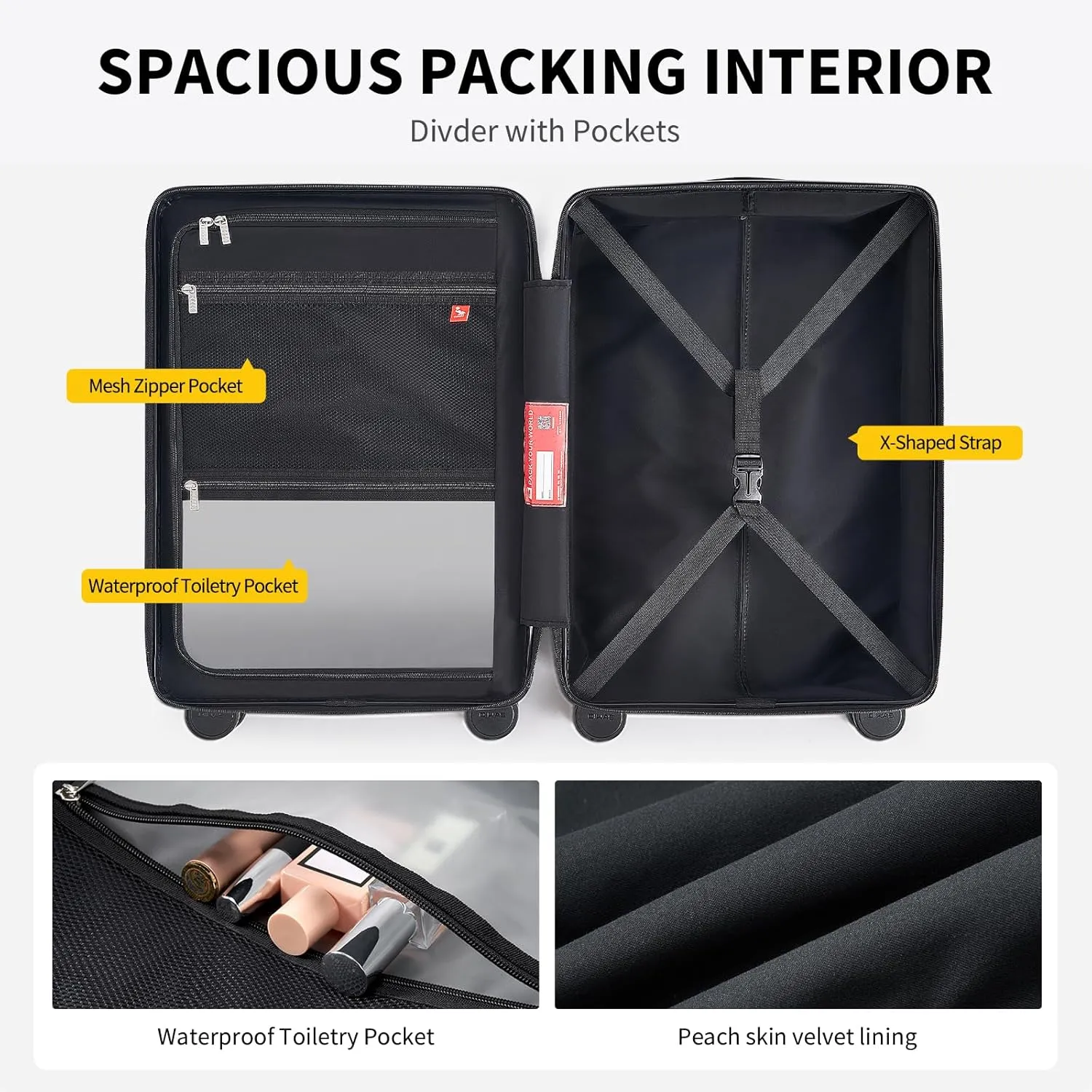 OIWAS 20 Inch Carry On Luggage, DIY Luggage with Spinner Wheels, Polycarbonate Lightweight Carry-on Suitcases with TSA Lock, Rolling Carry on Luggage Airline Approved, Grey