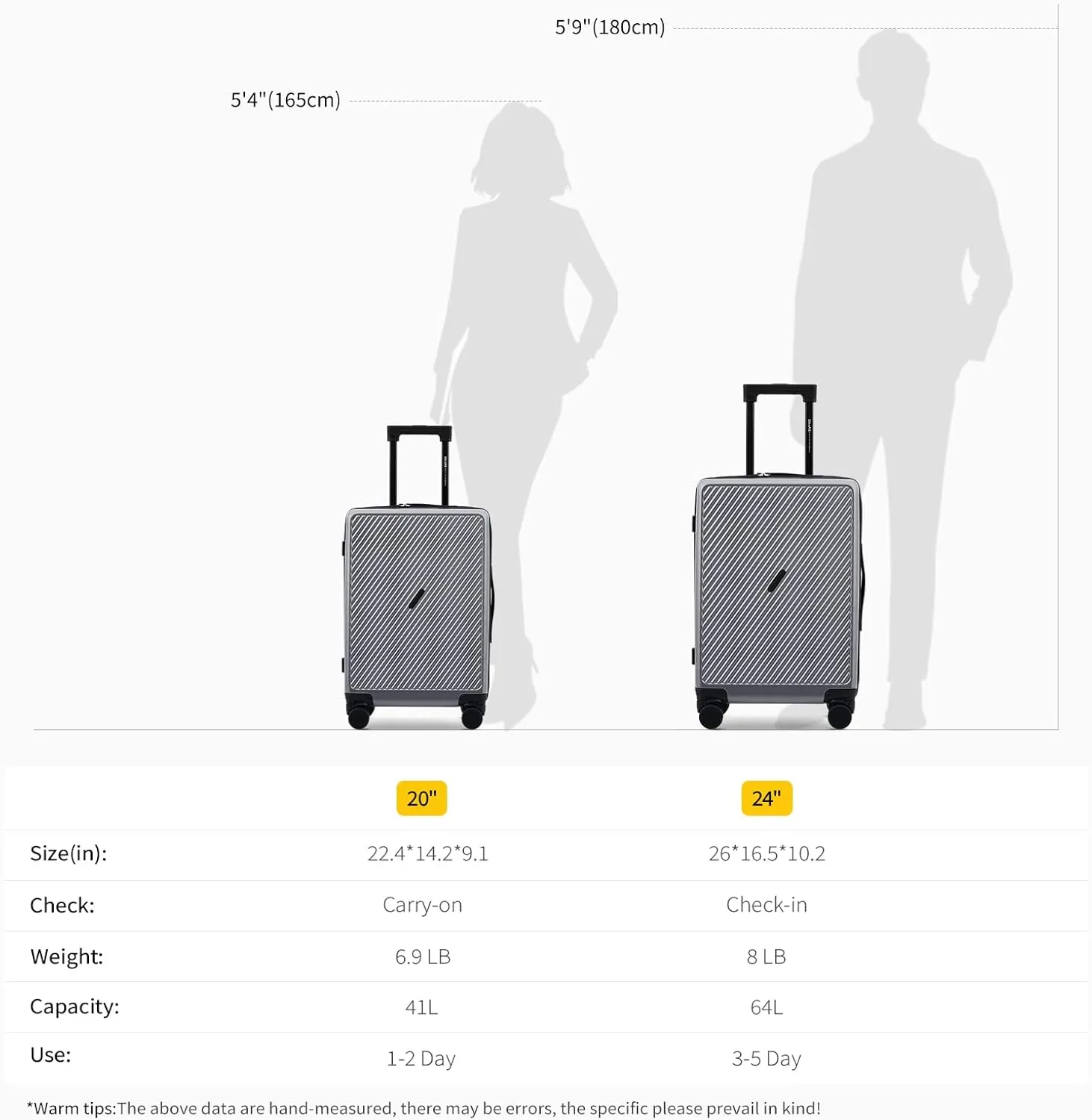 OIWAS 20 Inch Carry On Luggage, DIY Luggage with Spinner Wheels, Polycarbonate Lightweight Carry-on Suitcases with TSA Lock, Rolling Carry on Luggage Airline Approved, Grey