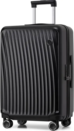 OIWAS 24 Inch Luggage, Hard Shell Suitcases with Wheels, TSA Lock and Waterproof Compartment, Lightweight Medium Suitcase with Smooth Zippers, Checked Luggage for 3-5 Day Trip, Black