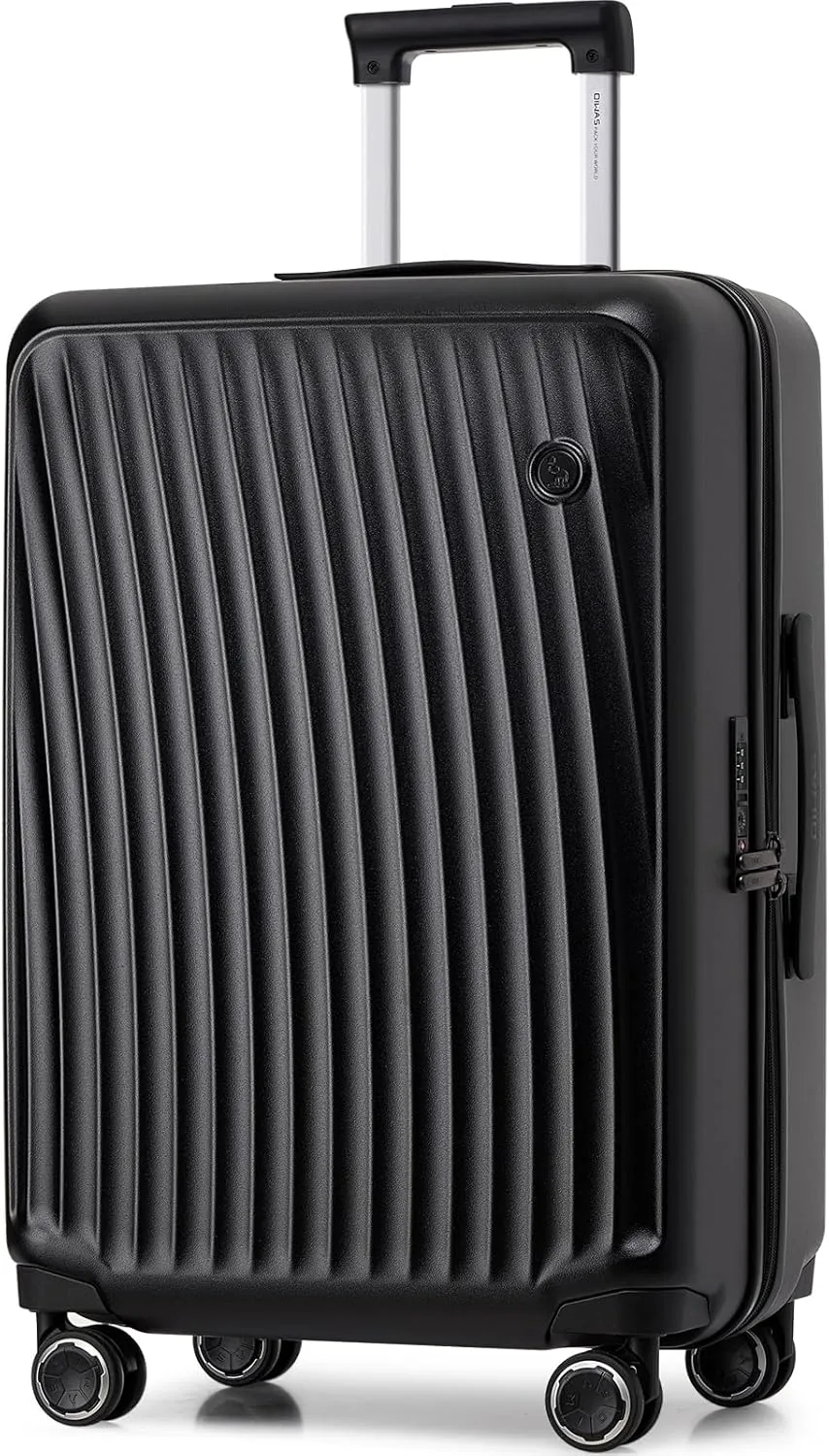 OIWAS 24 Inch Luggage, Hard Shell Suitcases with Wheels, TSA Lock and Waterproof Compartment, Lightweight Medium Suitcase with Smooth Zippers, Checked Luggage for 3-5 Day Trip, Black