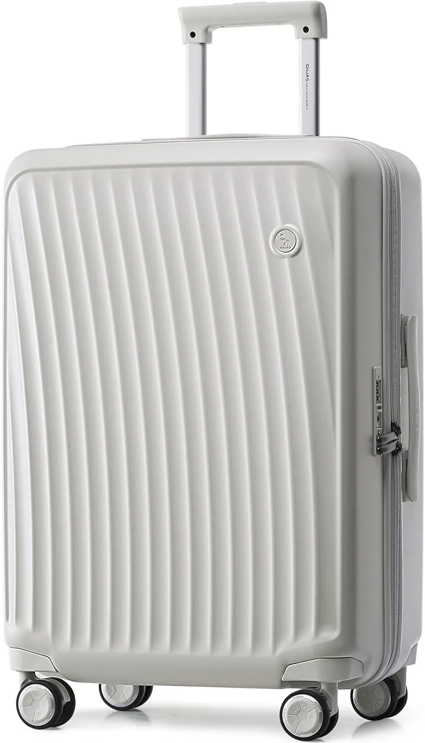 OIWAS 24 Inch Luggage, Hard Shell Suitcases with Wheels, TSA Lock and Waterproof Compartment, Lightweight Medium Suitcase with Smooth Zippers, Checked Luggage for 3-5 Day Trip, White
