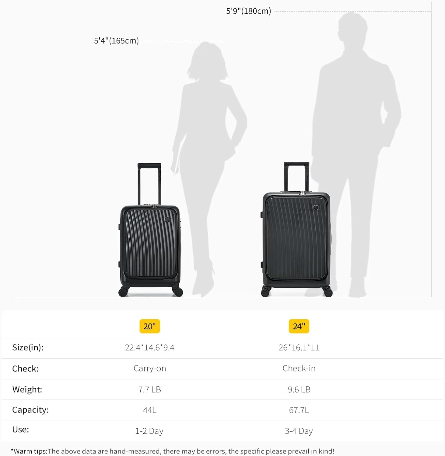 OIWAS 24 Inch Luggage, Top Opening Hard Shell Suitcases with Spinner Wheels, Cup Holder, TSA Lock, Large Capacity Checked Luggage, Aluminum Frame Medium Luggage for Travel, Black