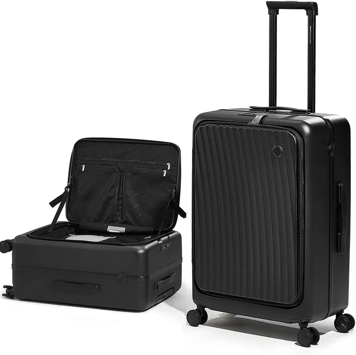 OIWAS 24 Inch Luggage, Top Opening Hard Shell Suitcases with Spinner Wheels, Cup Holder, TSA Lock, Large Capacity Checked Luggage, Aluminum Frame Medium Luggage for Travel, Black