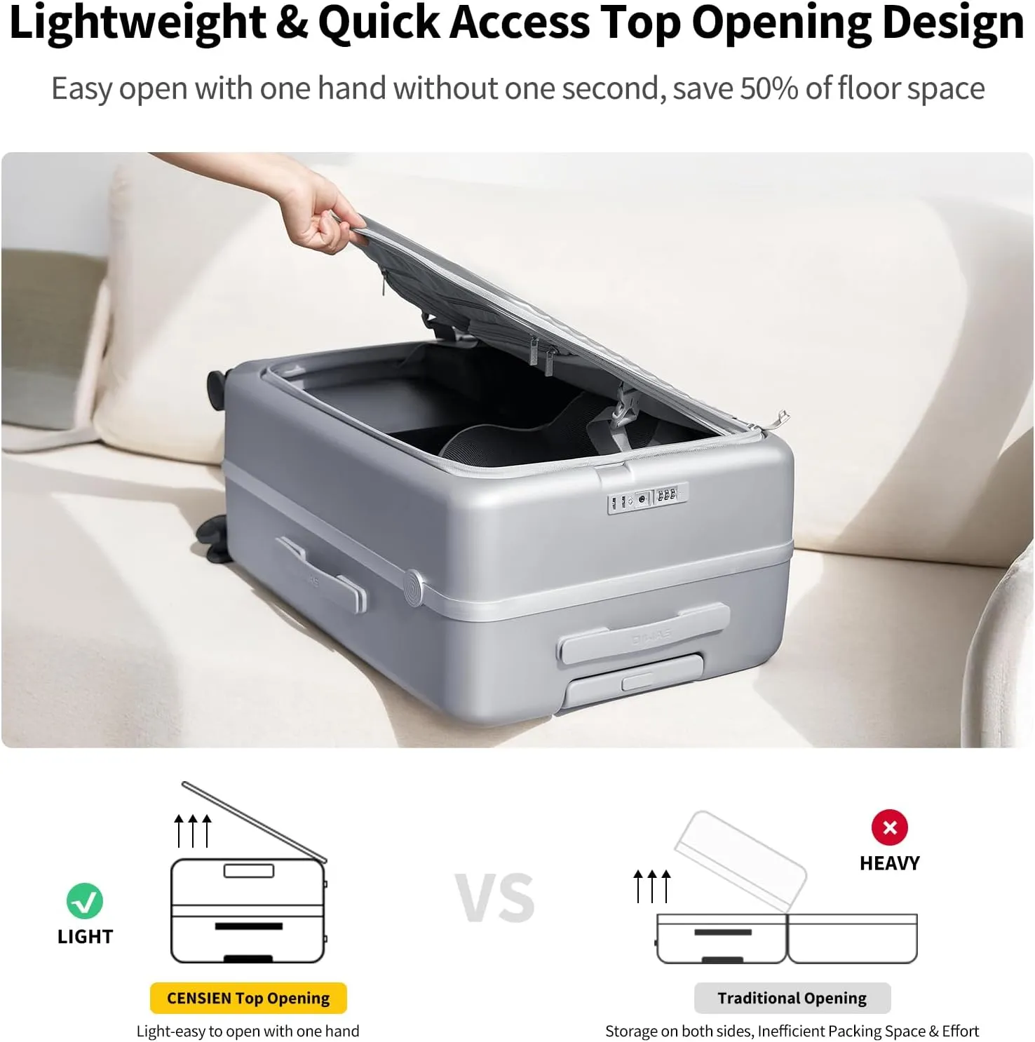 OIWAS 24 Inch Luggage, Top Opening Hard Shell Suitcases with Spinner Wheels, Cup Holder, TSA Lock, Large Capacity Checked Luggage, Aluminum Frame Medium Luggage for Travel, Sliver