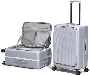 OIWAS 24 Inch Luggage, Top Opening Hard Shell Suitcases with Spinner Wheels, Cup Holder, TSA Lock, Large Capacity Checked Luggage, Aluminum Frame Medium Luggage for Travel, Sliver