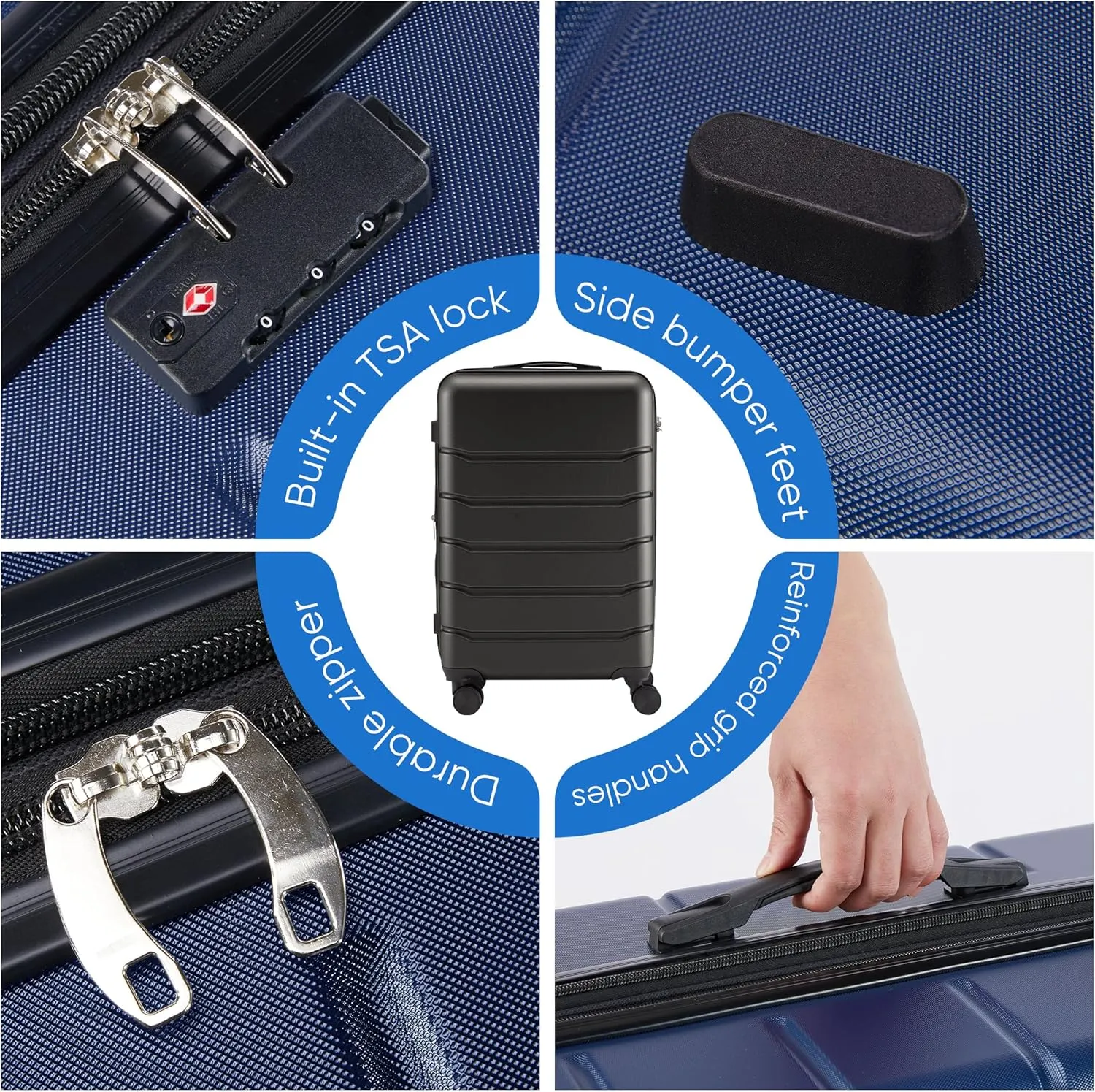 OLIXIS 3-Piece Luggage Set, 20/24/28 Inch Hardside Suitcases with Spinner Wheels, Lightweight ABS Hard Shell Travel Luggage, TSA Approved Lock, Expandable Carry-On & Checked Luggage–Blue