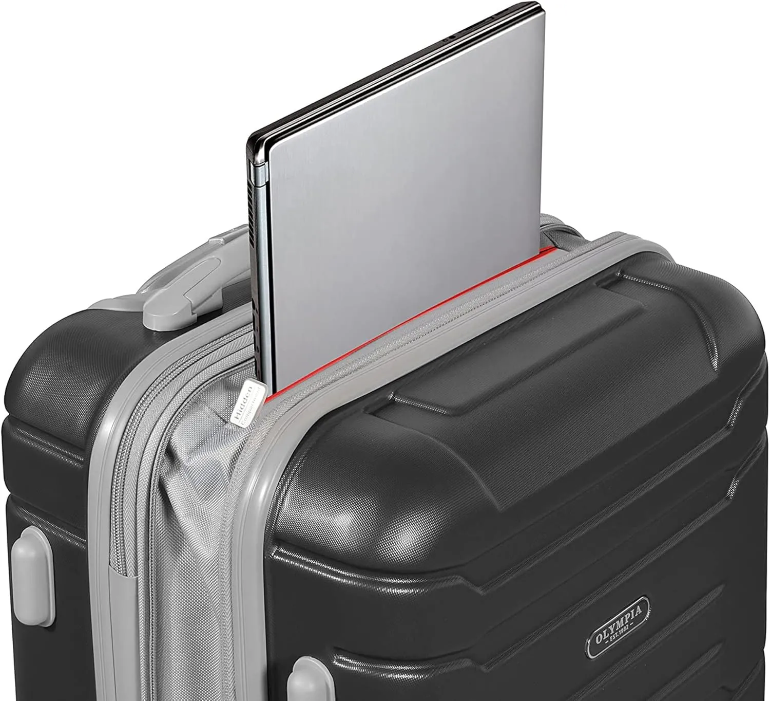 Olympia U.S.A. Denmark 22" Carry-On Suitcase - Lightweight Hardside Luggage, Expandable 30%, 8 Jumbo Spinner Wheels, Utility Hook & Hidden Laptop Compartment (Black)