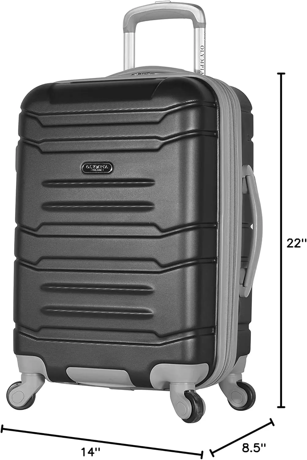 Olympia U.S.A. Denmark 22" Carry-On Suitcase - Lightweight Hardside Luggage, Expandable 30%, 8 Jumbo Spinner Wheels, Utility Hook & Hidden Laptop Compartment (Black)