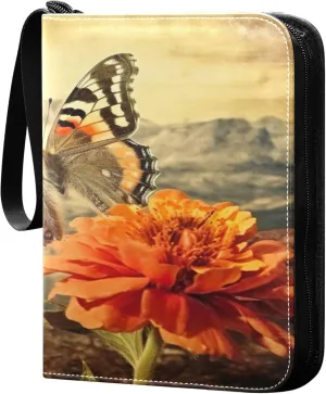 Orange Butterfly Card Binder 4 Pocket Collectible Trading Card Albums with 50 Sleeves Double Side PU Waterproof 3 Ring for Sports & Game Cards