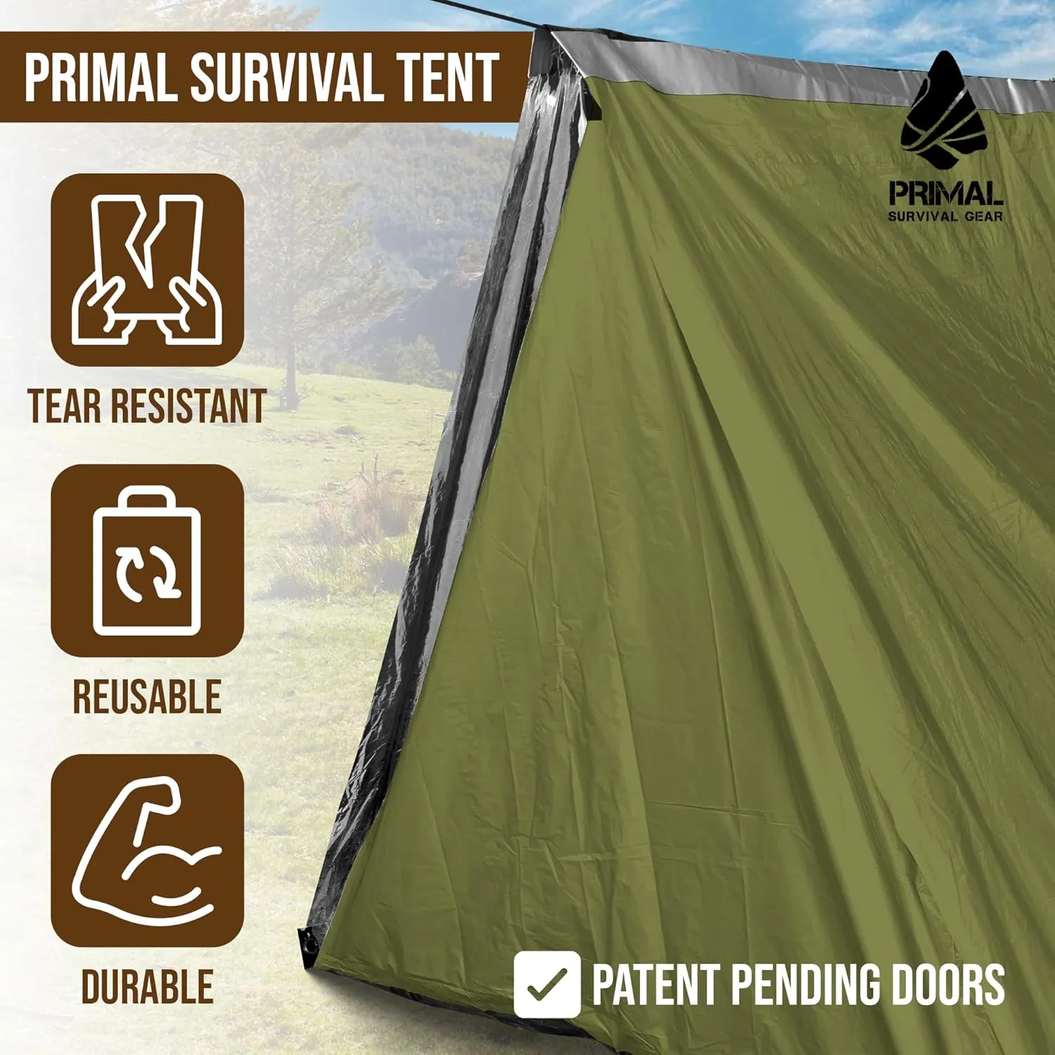 Orange Polyester Survival Tent with Doors - Compact, Durable, All-Season Shelter for Camping, Hiking, and Emergency Preparedness