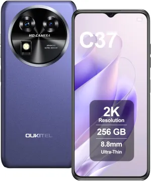 OUKITEL C37 Smartphone, 24GB RAM 256GB ROM, 6.6 Inch FHD  60Hz Display, 48MP 32MP Camera, 5150mAh, Octa-Core, 4G Dual SIM Cell Phones, Fingerprint, Face ID, GPS, Purple