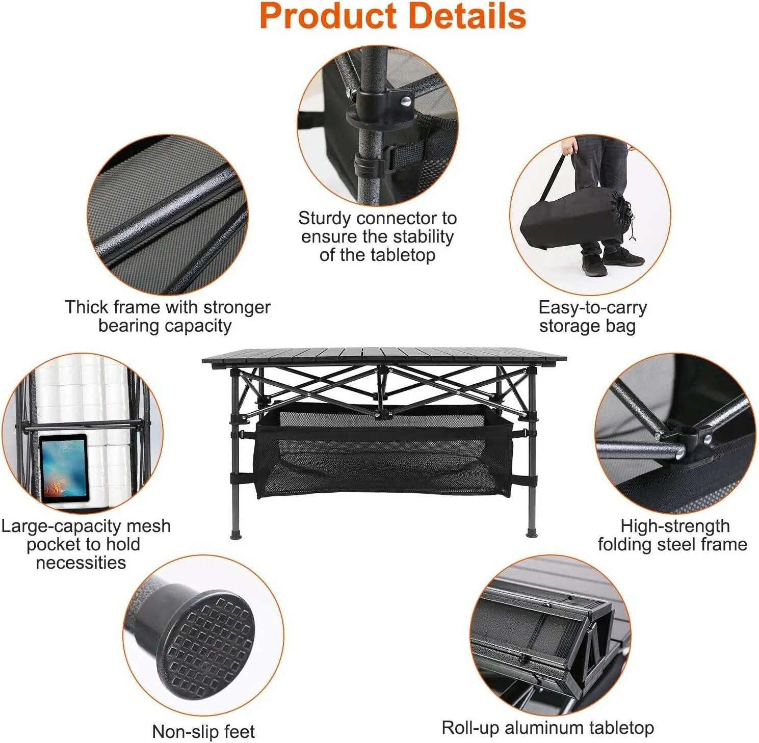 Outdoor Portable Camping Table Lightweight w/Bag Heavy Duty Picnic Party Table (Large Aluminum Table)