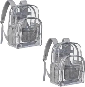 PACKISM Clear Backpack - 2 Pack Large Clear Backpack Heavy Duty Transparent Backpacks for School, See Through Bookbag for Student, Work, Travel, Grey(for age 12 above)