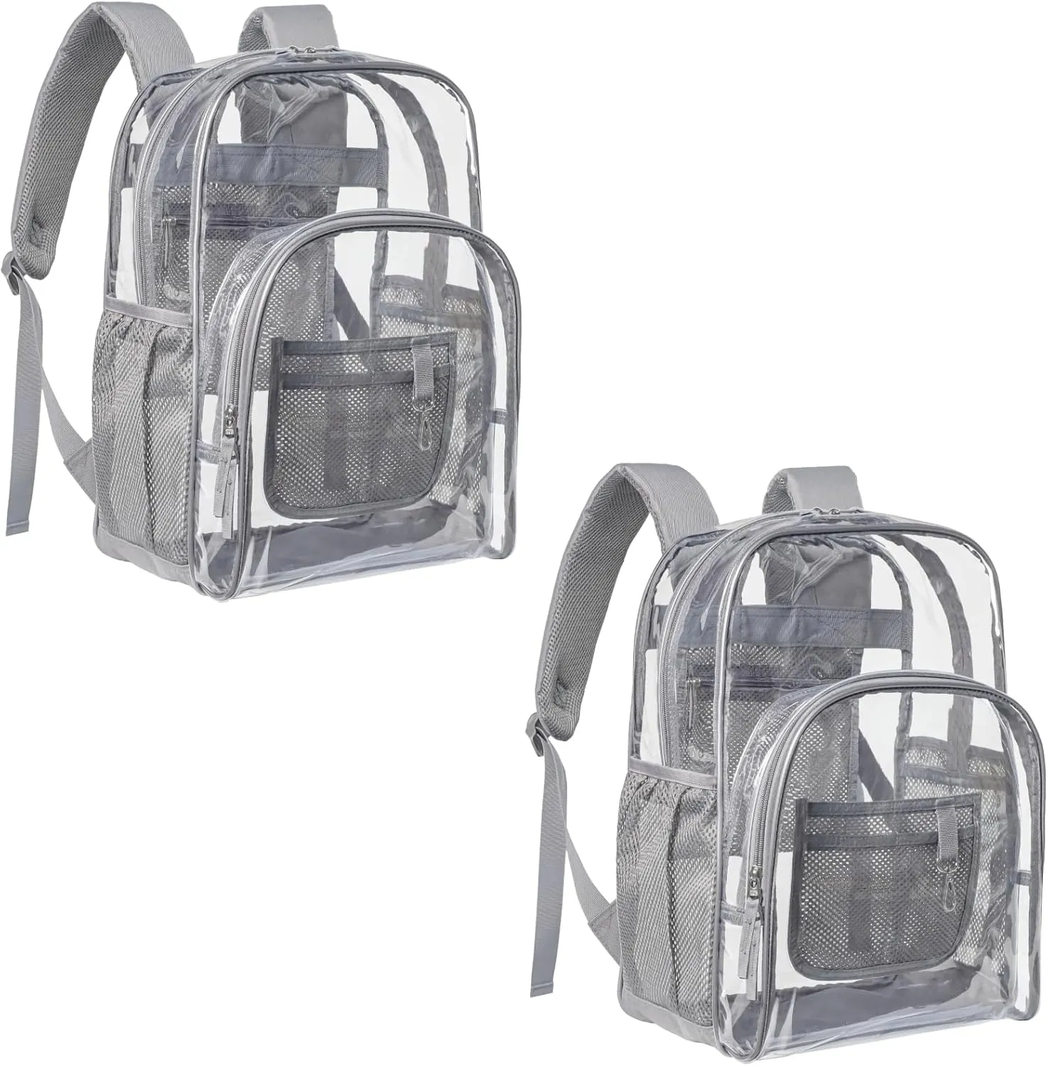 PACKISM Clear Backpack - 2 Pack Large Clear Backpack Heavy Duty Transparent Backpacks for School, See Through Bookbag for Student, Work, Travel, Grey(for age 12 above)