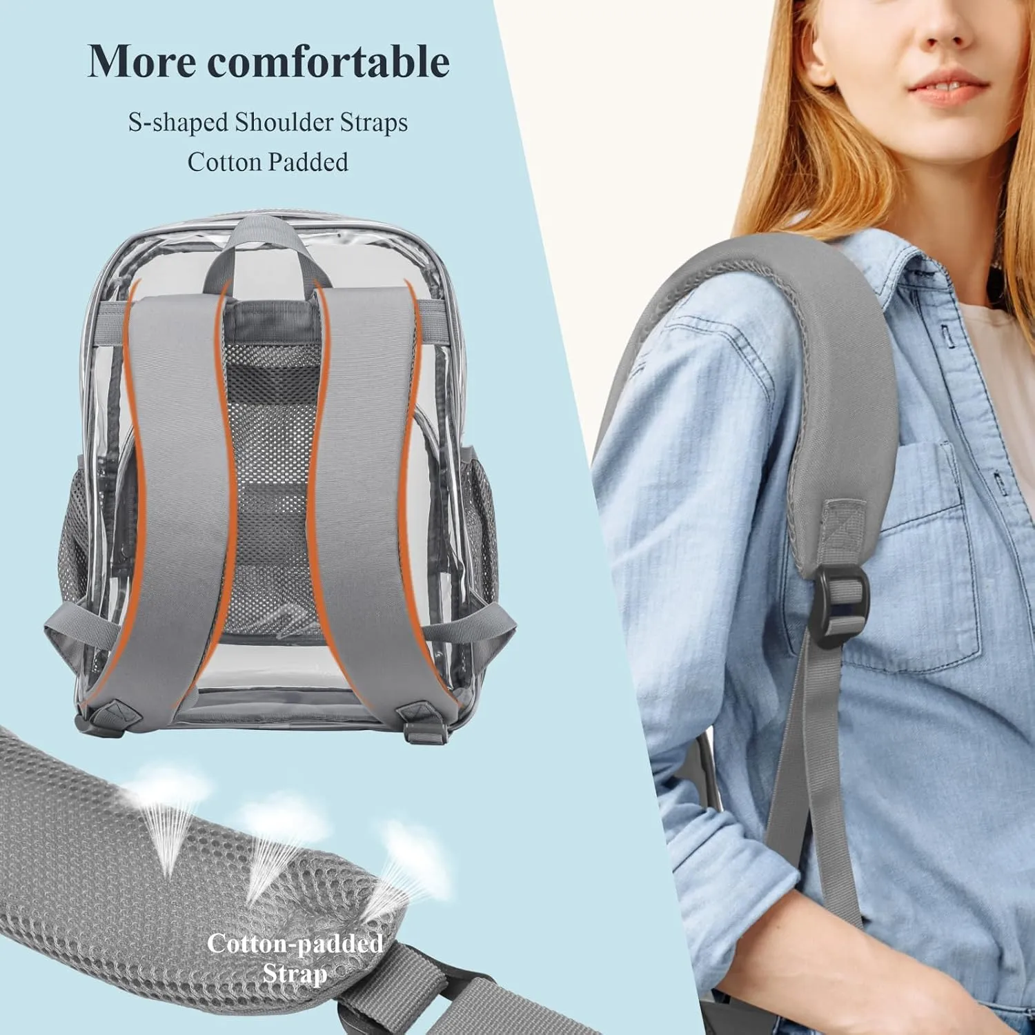 PACKISM Clear Backpack - 2 Pack Large Clear Backpack Heavy Duty Transparent Backpacks for School, See Through Bookbag for Student, Work, Travel, Grey(for age 12 above)