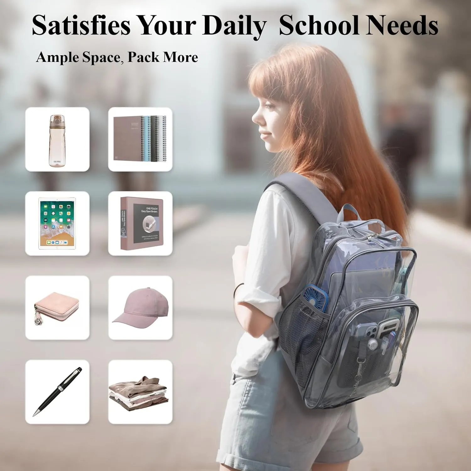 PACKISM Clear Backpack - 2 Pack Large Clear Backpack Heavy Duty Transparent Backpacks for School, See Through Bookbag for Student, Work, Travel, Grey(for age 12 above)