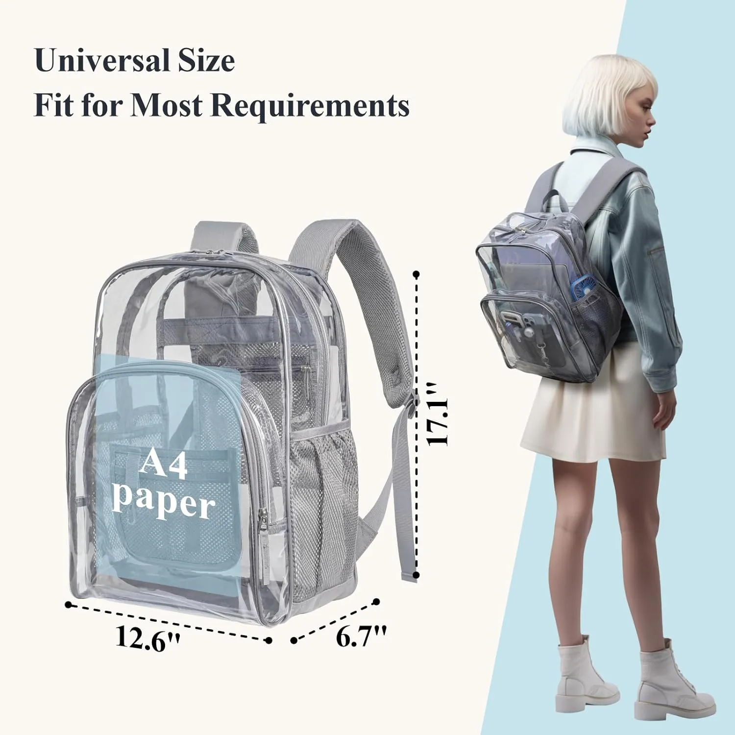 PACKISM Clear Backpack - 2 Pack Large Clear Backpack Heavy Duty Transparent Backpacks for School, See Through Bookbag for Student, Work, Travel, Grey(for age 12 above)