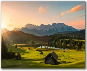 Paint by Numbers Kit for Adults Beginner Magic Sunrise Alpine Lake Geroldsee view to mount Karwendel Garmisch DIY Framed Painting by Numbers Canvas Acrylic Oil Painting for Home Decor Gifts 16"x20"