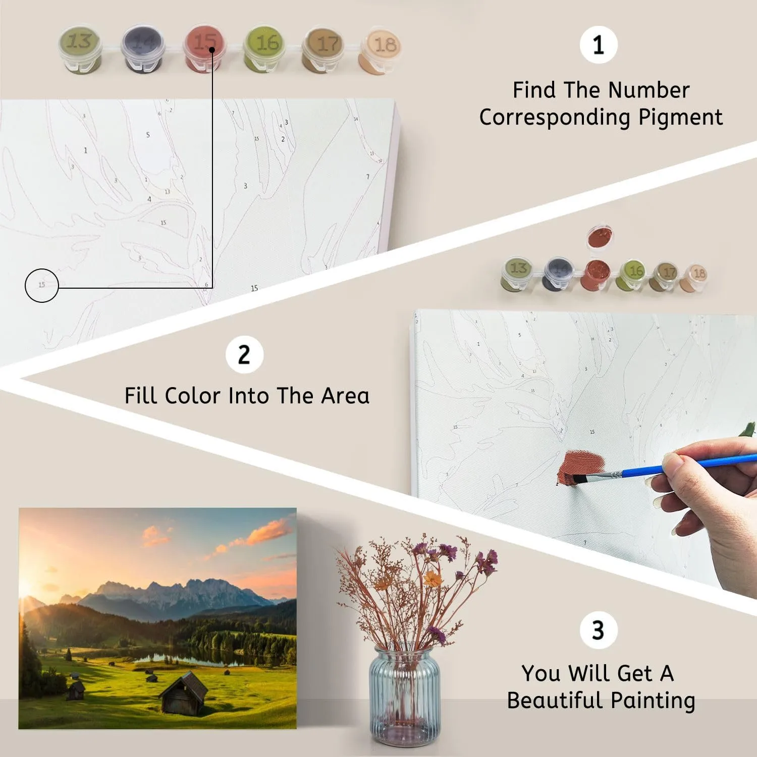 Paint by Numbers Kit for Adults Beginner Magic Sunrise Alpine Lake Geroldsee view to mount Karwendel Garmisch DIY Framed Painting by Numbers Canvas Acrylic Oil Painting for Home Decor Gifts 16"x20"