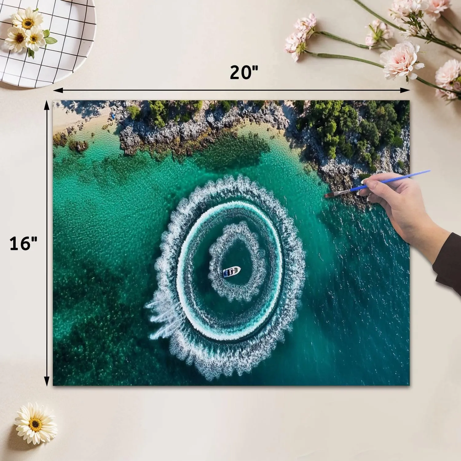Paint by Numbers Kit for Adults Beginner Zoom out amazing aerial view man driving personal watercraft ocean DIY Painting by Numbers on Canvas Acrylic Oil Painting for Home Decor Gifts 16"x20"