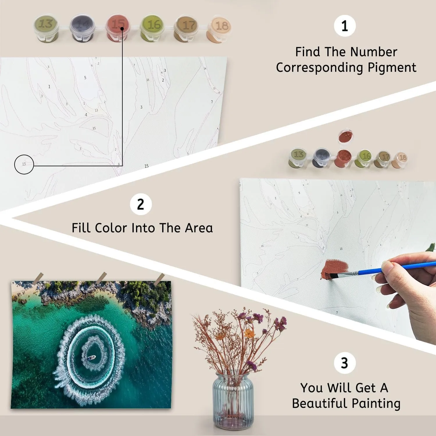 Paint by Numbers Kit for Adults Beginner Zoom out amazing aerial view man driving personal watercraft ocean DIY Painting by Numbers on Canvas Acrylic Oil Painting for Home Decor Gifts 16"x20"